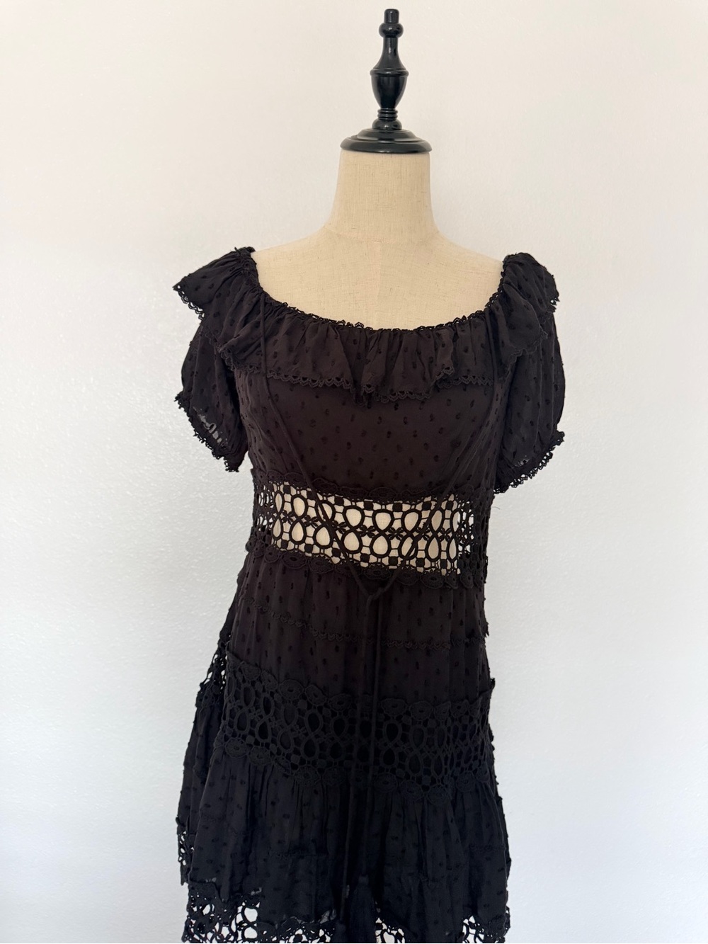 Free People Black Mini Dress with Crochet Detail